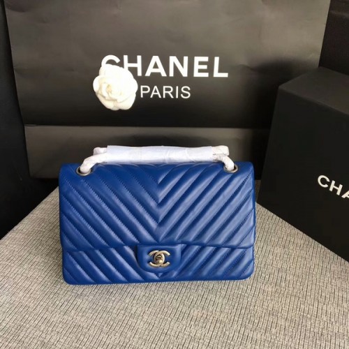 Borse a tracolla con patta Chanel blu pelle di pecora originale CF1112 argento