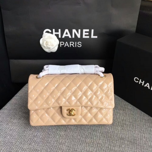 Borse a tracolla con patta Chanel Cammello Pelle verniciata originale CF1112 oro