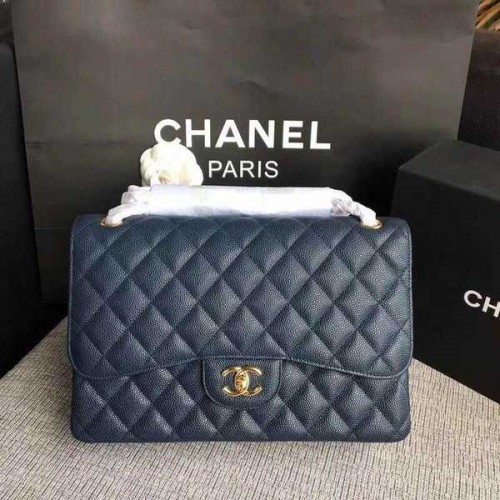 Borse a tracolla con patta Chanel blu scuro pelle di vitello originale CF1113 oro