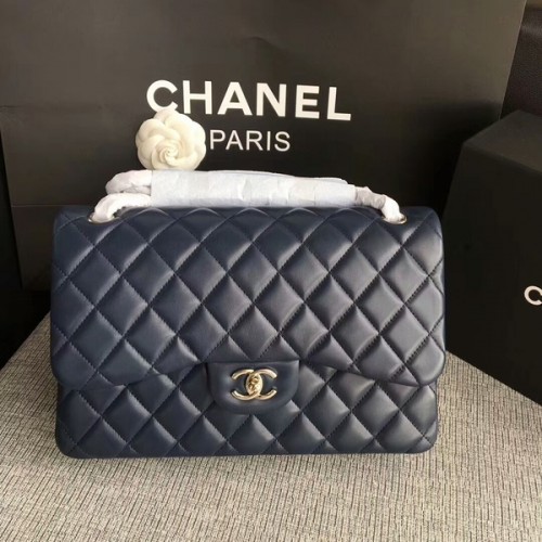 Borse a tracolla con patta Chanel blu scuro pelle di agnello originale CF1113 argento