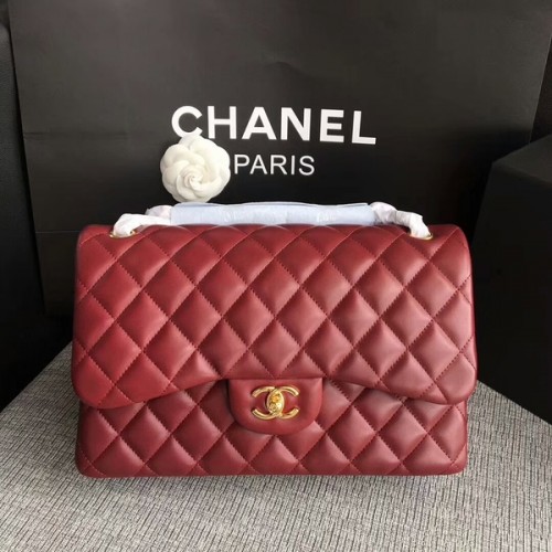 Borse a spalla con patta Chanel Rosso scuro Pelle di agnello originale CF1113 Glod