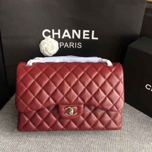Borse a tracolla con patta Chanel rosso scuro pelle di agnello originale CF1113 argento