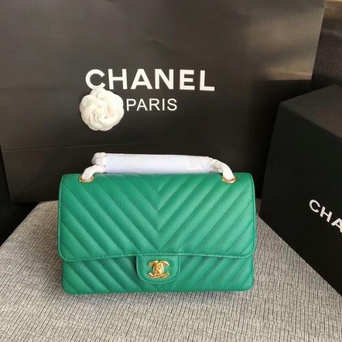 Borse a tracolla con patta Chanel verde pelle di vitello originale CF1112 oro