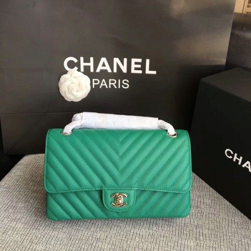 Borse a tracolla con patta Chanel verde pelle di vitello originale CF1112 argento
