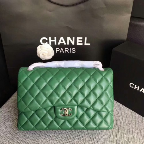 Borse a tracolla con patta Chanel verde pelle di agnello originale CF1113 argento