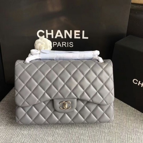 Borse a tracolla con patta Chanel Grigio Pelle di agnello originale CF1113 Argento