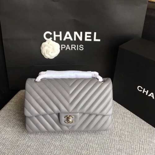 Borse a spalla con patta Chanel Grigio Pelle di pecora originale CF1112 Argento