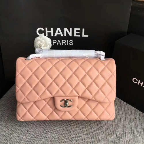 Borse a spalla con patta Chanel rosa chiaro pelle di agnello originale CF1113 argento