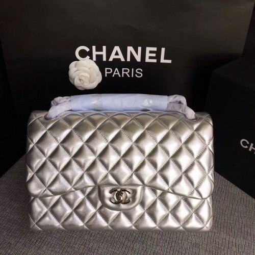 Chanel Borse a tracolla con patta originale in pelle di agnello CF1113 argento