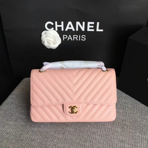 Borse a spalla con patta Chanel rosa pelle di vitello originale CF1112 oro