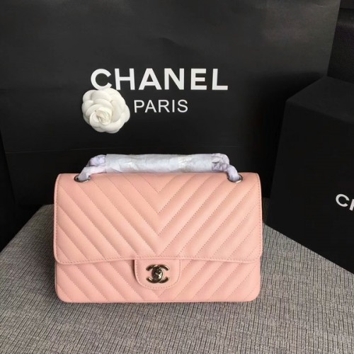 Borse a spalla con patta Chanel rosa pelle di vitello originale CF1112 argento