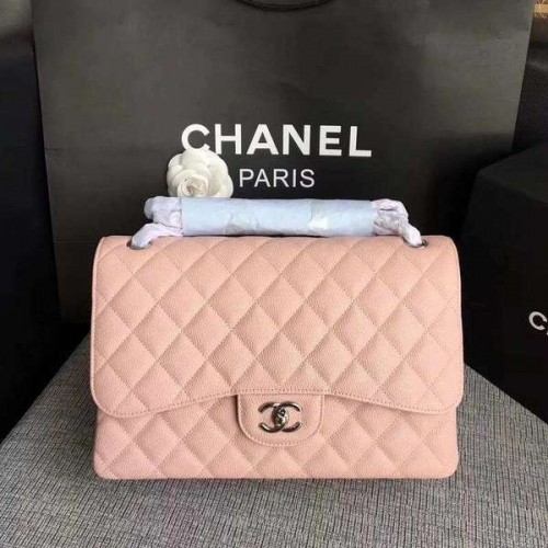 Borse a spalla con patta Chanel rosa pelle di vitello originale CF1113 argento