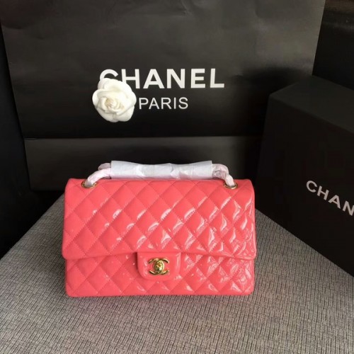 Borse a tracolla con patta Chanel Rosa Pelle verniciata originale CF1112 oro
