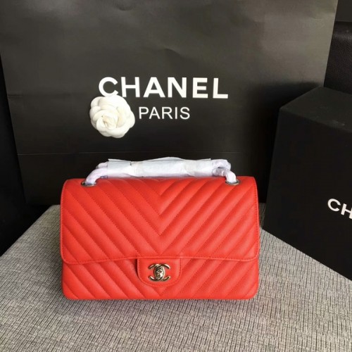 Chanel Flap Shoulder Bags Rosso Pelle di vitello originale CF1112 Argento