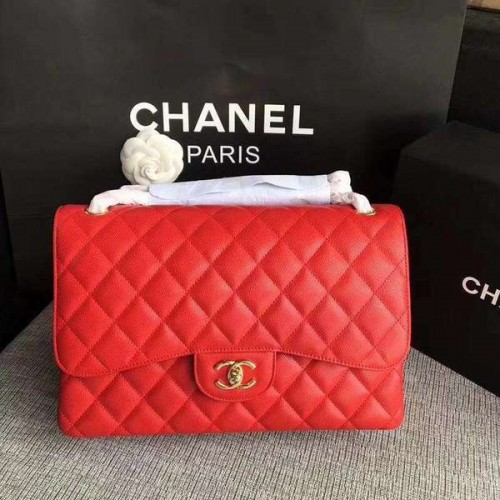Chanel Borse a tracolla con patta rossa in pelle di vitello originale CF1113 oro