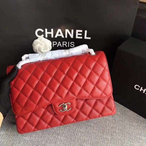 Chanel Flap Shoulder Bags Rosso Pelle di vitello originale CF1113 Argento