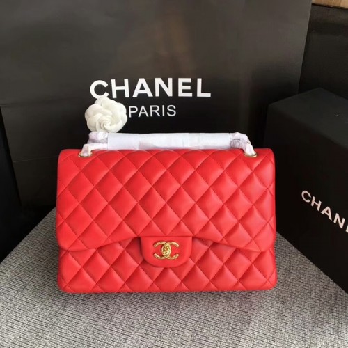 Borse a spalla con patta Chanel Rosso Pelle di agnello originale CF1113 Glod