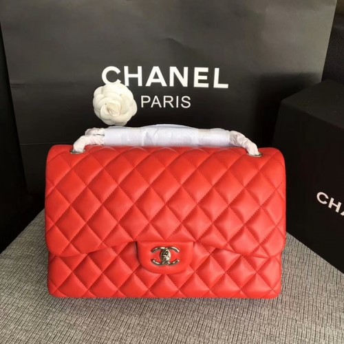 Borse a tracolla con patta Chanel Rosso Pelle di agnello originale CF1113 Argento
