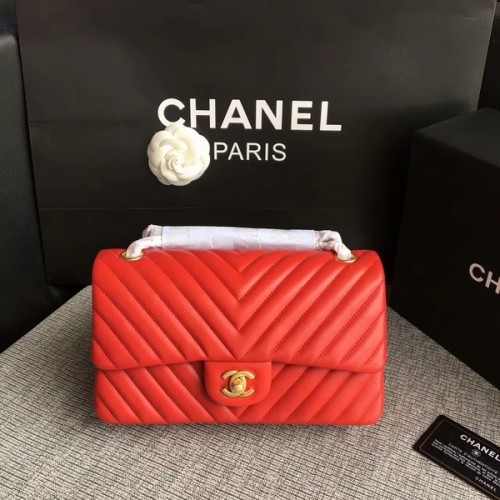 Borse a spalla con patta Chanel Rosso Pelle di pecora originale CF1112 Oro