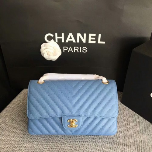 Borse a tracolla con patta Chanel Skyblue pelle di vitello originale CF1112 oro