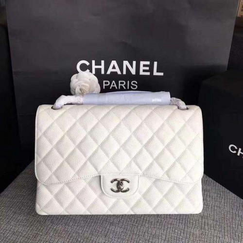 Chanel Borse a spalla con patta bianche in pelle di vitello originale CF1113 argento
