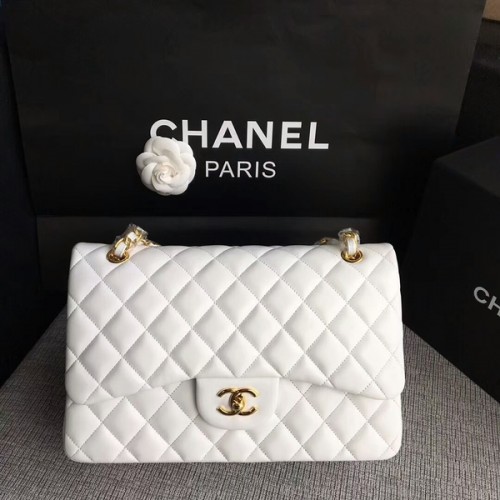 Borse a spalla con patta Chanel Bianco Pelle di agnello originale CF1113 Glod