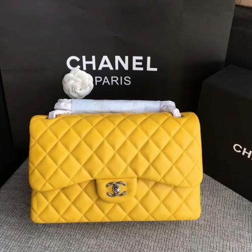 Borse a tracolla con patta Chanel Giallo Pelle di agnello originale CF1113 Argento