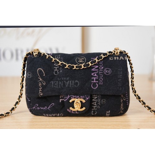 Borsa a tracolla in denim con patta Chanel AS3134 nera
