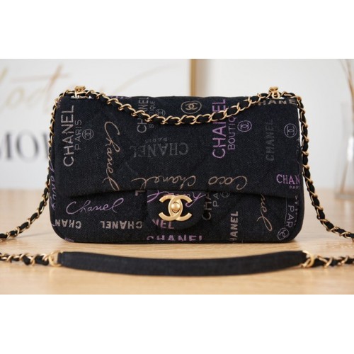Borsa a tracolla in denim con patta Chanel AS3135 nera