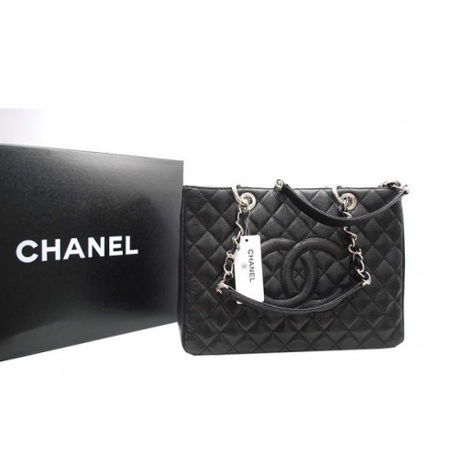 Borsa Coco in pelle di caviale Chanel GST A36092 argento nero