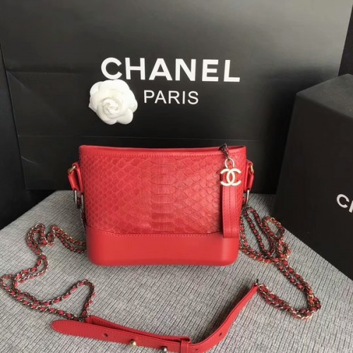 Borsa a tracolla mini Chanel Gabrielle in pelle di pitone originale 8122A rossa