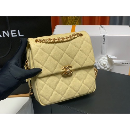 Zaino in pelle di vitello martellata Chanel Original Leather AS3108 giallo