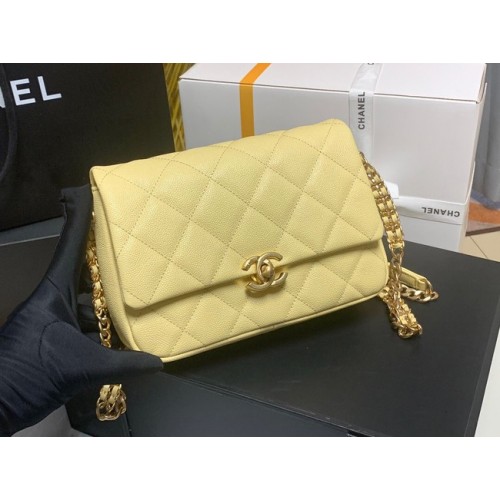 Borsa a tracolla Chanel in pelle di vitello granulata AS3103 GIALLO
