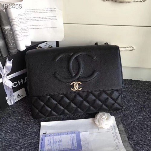 Pelle di vitello granulata Chanel metallo tono argento A91869 nero