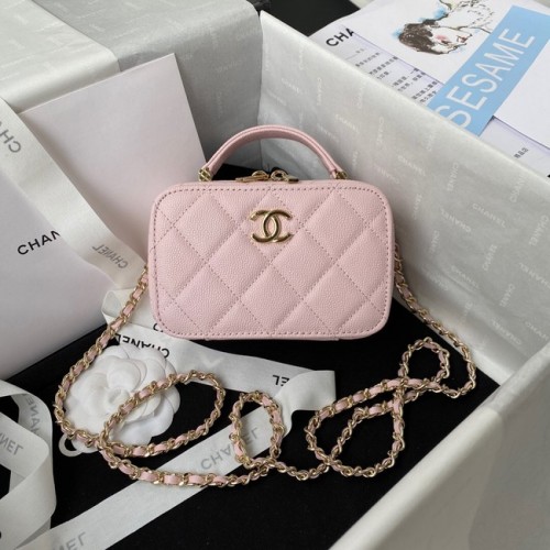 Mini borsa con patta in pelle di vitello martellata Chanel con manico superiore AS2431 rosa
