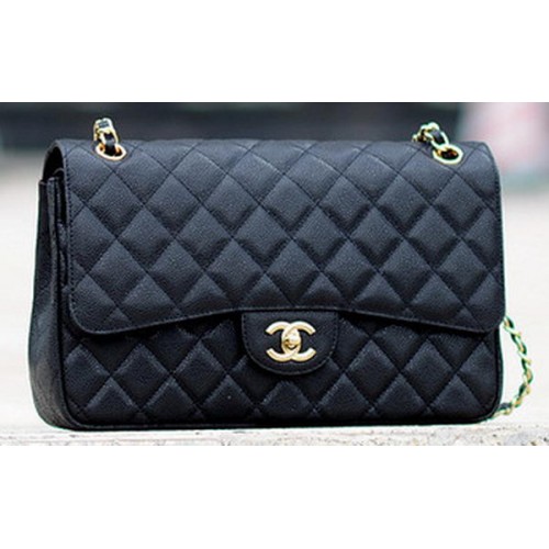 Chanel Jumbo Classic Black Cannage Pattern Borsa con patta A58600 oro