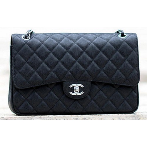 Borsa Chanel Jumbo Classic Black Cannage Pattern Flap A58600 Argento