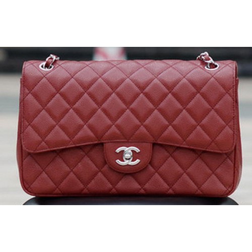 Borsa con patta modello Chanel Jumbo classica bordeaux Cannage A58600 argento