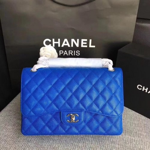 Chanel Jumbo Classic Cannage Pattern Borsa con patta in pelle originale A58600 blu