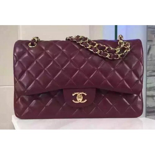 Borsa Chanel Jumbo classica con patta in pelle di montone bordeaux A1113 oro