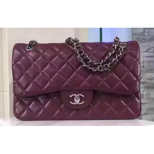 Borsa Chanel Jumbo classica con patta in pelle di montone bordeaux A1113 argento