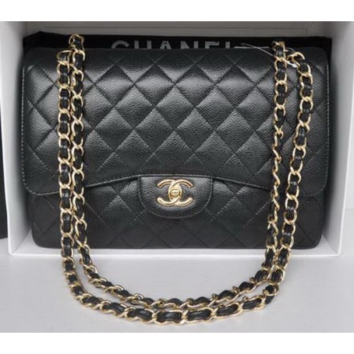 Borsa Chanel Jumbo Double Flaps Black Cannage Pattern A36097 Gold