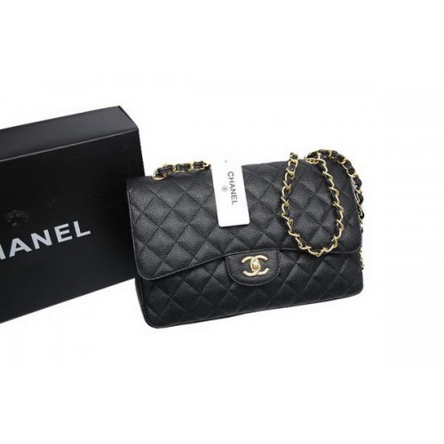 Borsa Chanel Jumbo Double Flaps Black Original Caviar Leather A36097 Oro