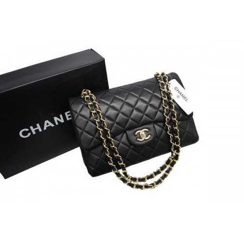 Borsa Chanel Jumbo a doppia patta nera in pelle di agnello originale A36097 oro
