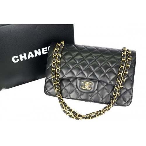 Borsa Chanel Jumbo a doppia patta in pelle nera originale A36097 oro