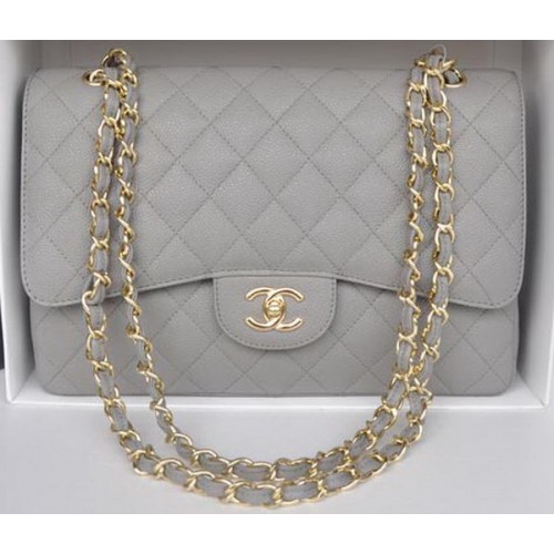 Borsa Chanel Jumbo a doppia patta Grigio Modello Cannage A36097 Oro