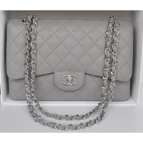 Borsa Chanel Jumbo a doppia patta Grigio Modello Cannage A36097 Argento