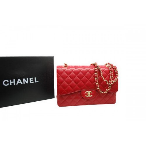 Borsa Chanel Jumbo Double Flaps Red Original Caviar Leather A36097 Gold