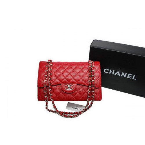 Borsa Chanel Jumbo Double Flaps Red Original Caviar Leather A36097 Argento