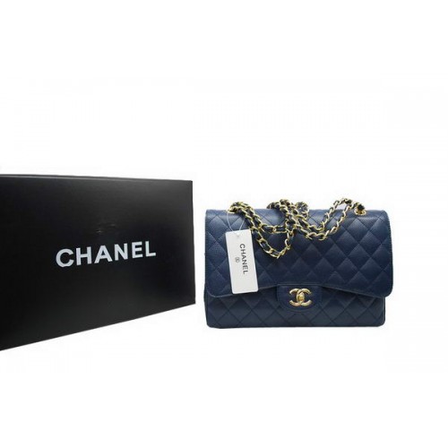 Borsa Chanel Jumbo Double Flaps Royalblue Original Caviar Leather A36097 Oro